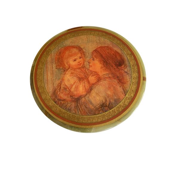Vintage Edna Hibel Gallery Onyx Trinket Jewelry Box With Lid Mother And Child - Picture 1 of 6